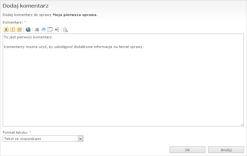 Dodawanie komentarza