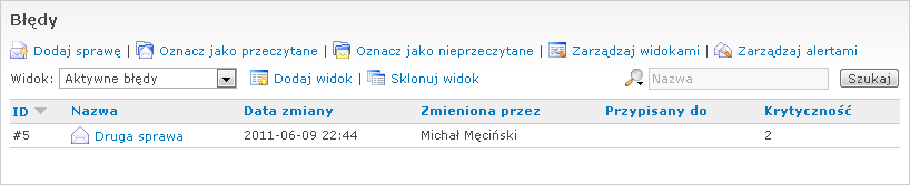 Lista aktywnych błędów
