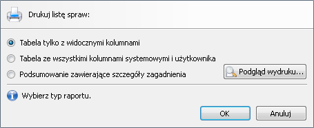 Drukowanie listy spraw