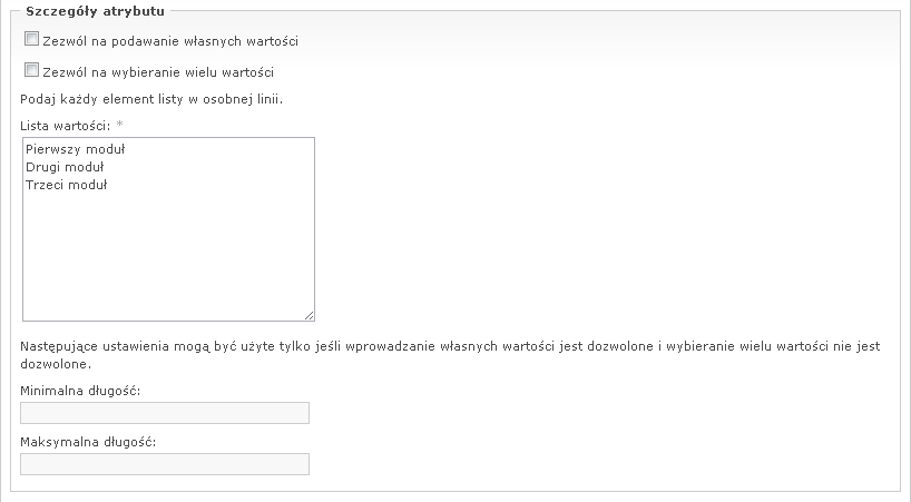 Szczegóły listy wyboru